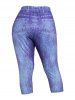 Plus Size & Curve 3D Jean Print Butterfly Heart Capri Jeggings -  