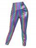 Pantalon de Soirée Métallisé Brillant à Coupe Haute de Grande Taille - Multi L