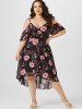 Plus Size & Curve Cold Shoulder Floral Print High Low Midi Dress -  