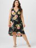 Plus Size Cottagecore Floral Print High Low Plunge Midi Dress -  