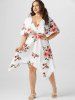 Plus Size & Curve Plunge Ruffled Floral Print Handkerchief Midi Dress -  