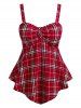 Ensemble de Short Pyjama Fendu à Carreaux de Grande Taille avec Nœud Papillon - Rouge 5X