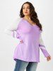 Plus Size Plunge Raglan Sleeve Two Tone T-shirt -  