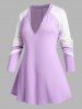 Plus Size Plunge Raglan Sleeve Two Tone T-shirt -  