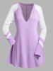 Plus Size Plunge Raglan Sleeve Two Tone T-shirt -  
