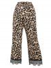 Ensemble de Pantalon Plissé Léopard en Dentelle Insérée Grande Taille - café 1X