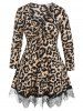 Plus Size Leopard Lace Insert Cinched Pants Set -  