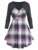 Plus Size Plaid Double Fabric Knit Skirted Tee -  