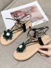 Lace Up Floral Beads Flat Thong Sandals -  