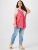 Plus Size Lace Panel Plunging Neck Tee -  