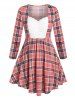 Plus Size Plaid Ruched Bust Curved Hem Tunic Tee -  