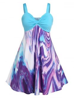 Plus Size & Curve Twisted Abstract Print A Line Cami Midi Dress - MULTI - L