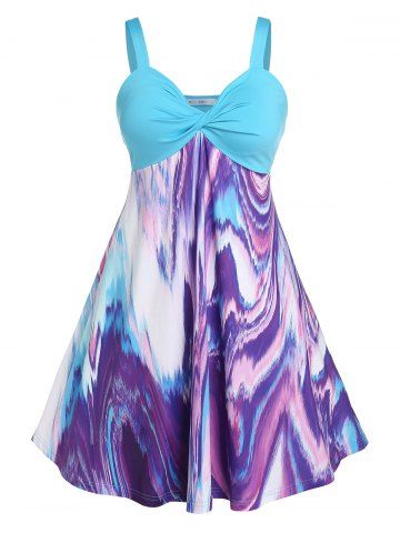 Plus Size & Curve Twisted Abstract Print A Line Cami Midi Dress - MULTI - 5X