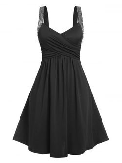 Plus Size & Curve Sequined Crossover Sweetheart Dress - BLACK - 4X