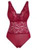 Plus Size Scalloped Lace Sheer Mesh Lingerie Teddy -  