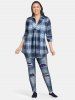 Plaid Story Tunic Top and 3D Ripped Jeggings Plus Size Outfit -  