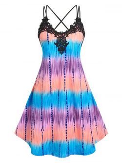 Plus Size & Curve Tie Dye Lace Panel Midi Dress - MULTI - L