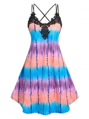 Plus Size & Curve Tie Dye Lace Panel Midi Dress