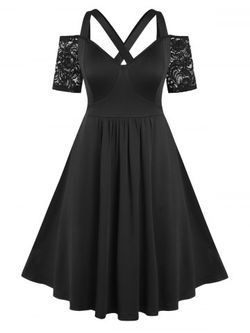 Plus Size Crisscross Lace Sleeve Dress - BLACK - 4X