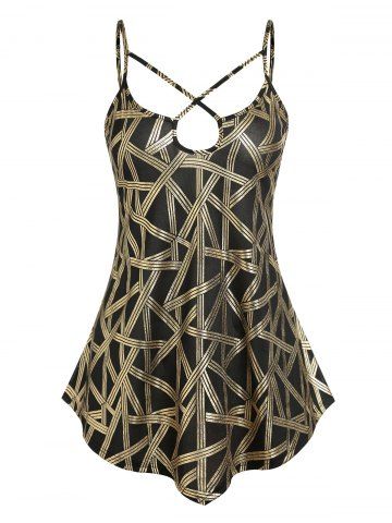Plus Size & Curve Crisscross Metallic Print Cutout Tank Top