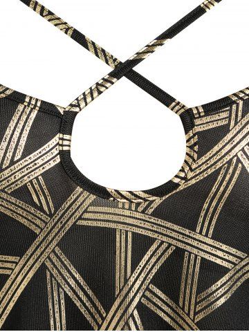 Plus Size & Curve Crisscross Metallic Print Cutout Tank Top