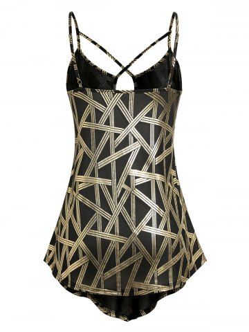Plus Size & Curve Crisscross Metallic Print Cutout Tank Top
