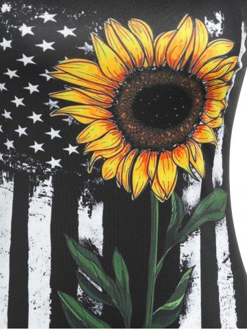 Plus Size & Curve Lace Up American Flag Sunflower Print Tank Top