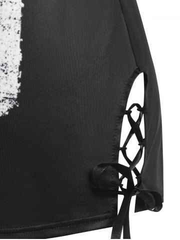 Plus Size & Curve Lace Up American Flag Sunflower Print Tank Top