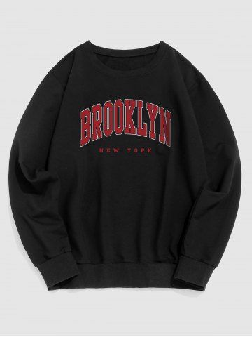 BROOKLYN Letter Print Casual Sweatshirt - BLACK - S