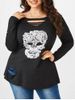 Plus Size Skull Lace Ripped Halloween Tee -  