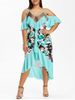 Plus Size Cold Shoulder Ruffle Floral Print Dress -  