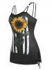 Plus Size & Curve Lace Up American Flag Sunflower Print Tank Top -  