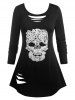 Plus Size Skull Lace Ripped Halloween Tee -  