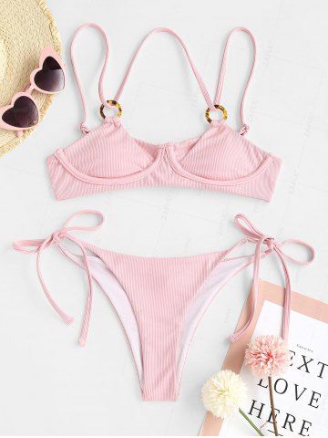 Ribbed Double Layer Bikini Swimwear - LIGHT PINK - L