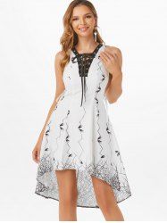 Lace Up Printed High Low Midi Dress -  