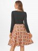 Mock Button Plaid Belted Dress -  