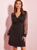 Glitter Mesh Insert Sheer Long Sleeve Dress -  