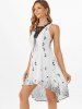 Lace Up Printed High Low Midi Dress -  