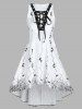 Lace Up Printed High Low Midi Dress -  