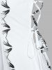 Lace Up Printed High Low Midi Dress -  