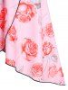 Plus Size & Curve Bowknot Rose Print Overlap Modest Tankini Swimsuit -  