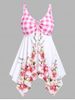 Plus Size & Curve Plaid Floral Print Cinched Handkerchief Modest Tankini Swimsuit -  