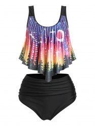 Maillot de Bain Tankini Imprimé à Double Bretelle à Taille Haute - Noir M