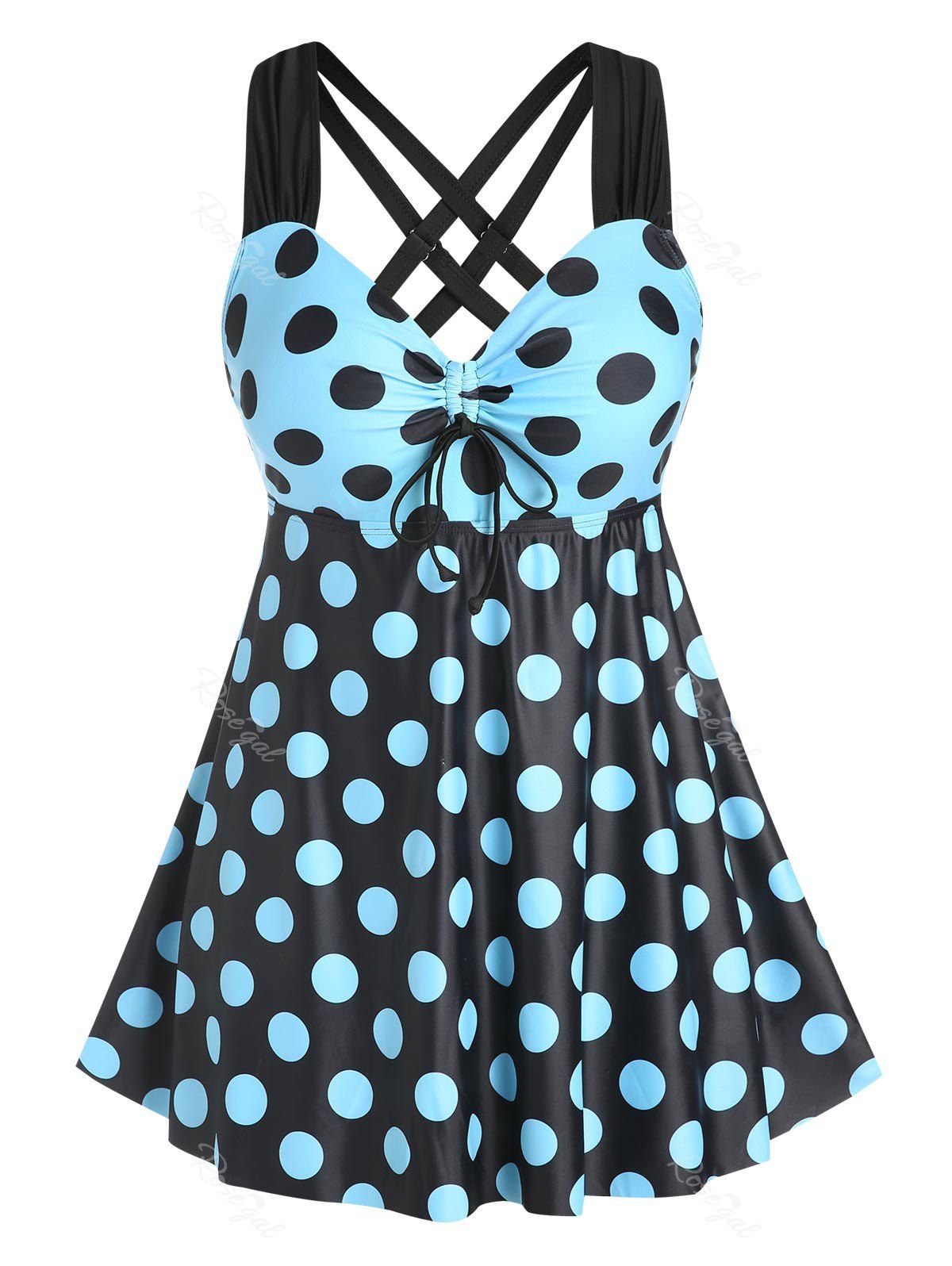 Shop Plus Size & Curve Cinched Polka Dot Crisscross Tankini Swimsuit  