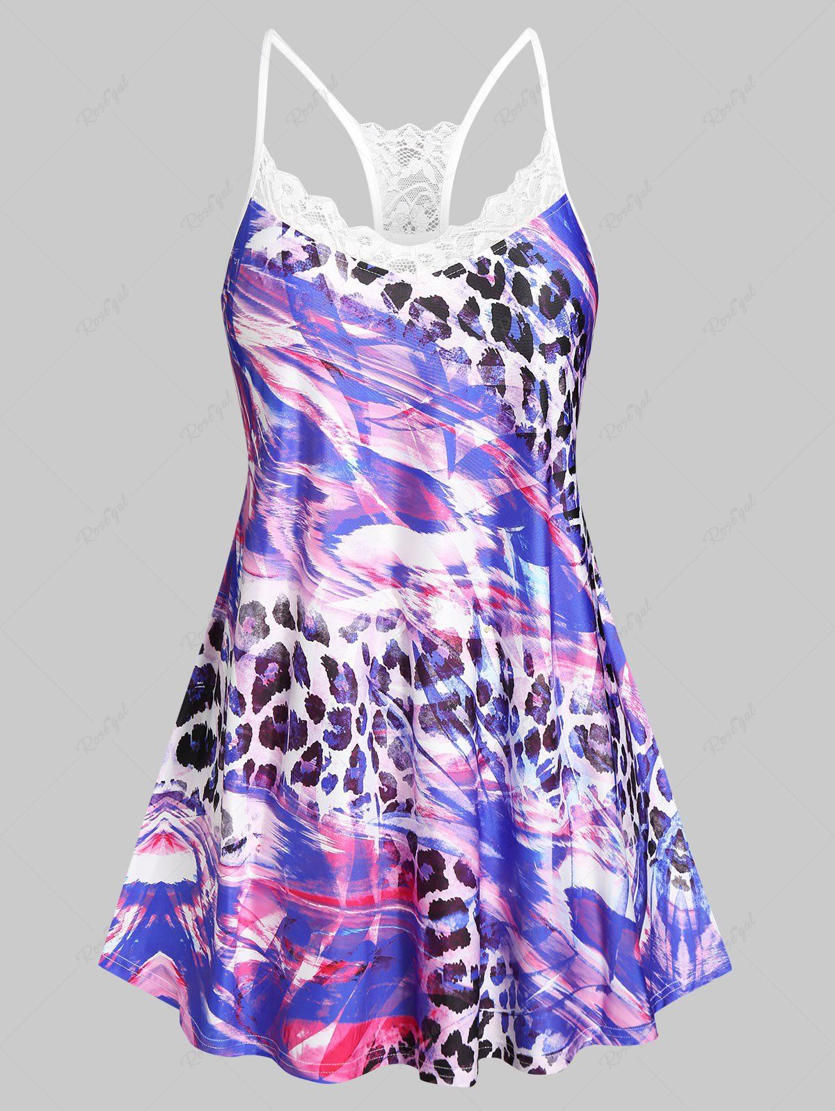 Trendy Plus Size & Curve Leopard Print Lace Panel Flowy Cami Top  