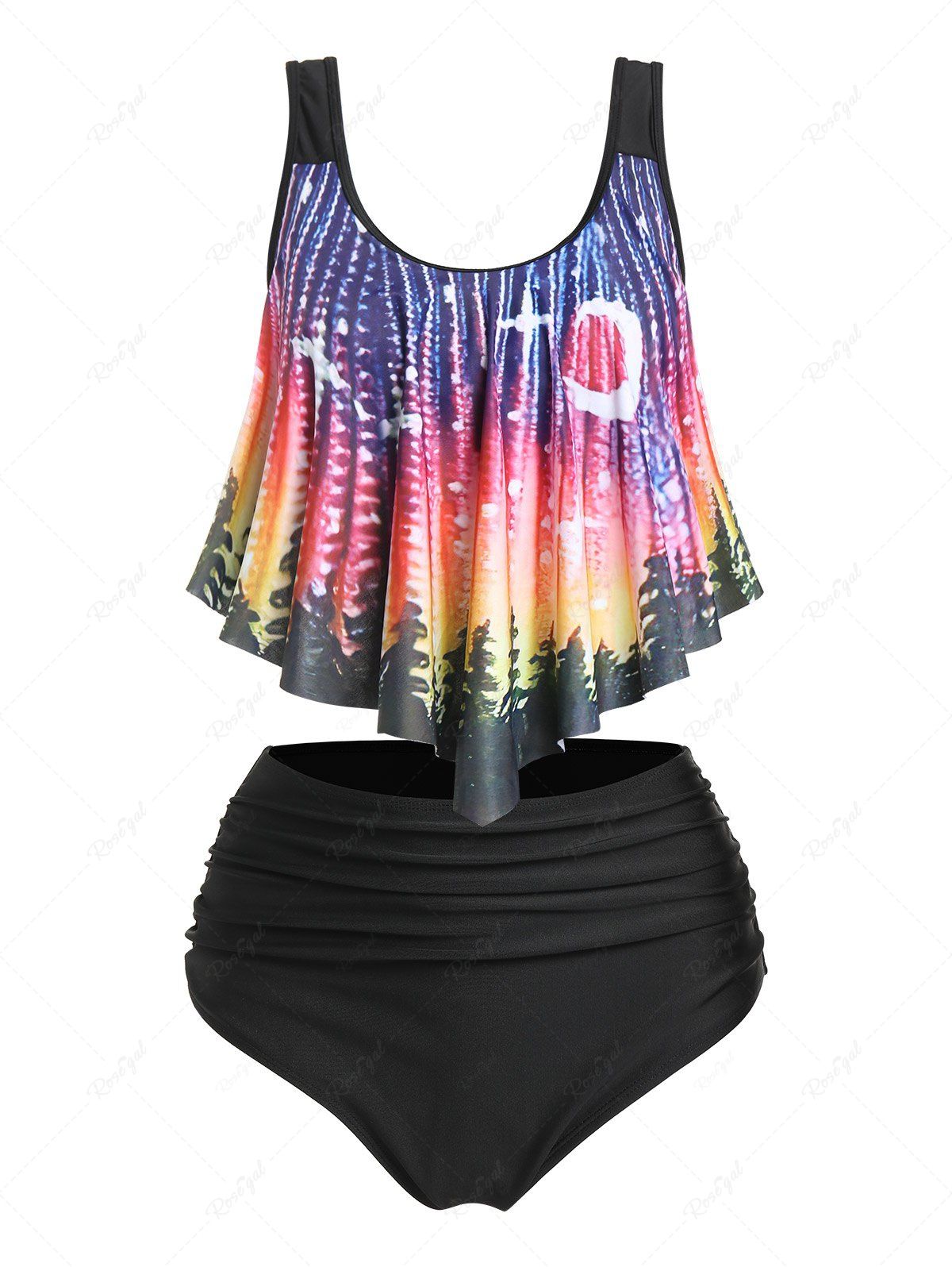 Sale Double Strap Printed High Rise Tankini Swimwear  