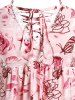Robe Découpée à Épaules Ouvertes avec Motif Papillon et Fleur de Cottagecore de Lacets Grande Taille - Rose Léger  3X