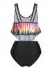 Maillot de Bain Tankini Imprimé à Double Bretelle à Taille Haute - Noir M