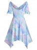 Mesh Overlay Tie Dye Cinched Handkercheif Dress -  