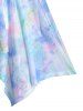Mesh Overlay Tie Dye Cinched Handkercheif Dress -  